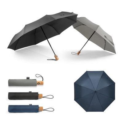 RIVER. Telescopic umbrella in 190T recycled polyester (100 rPET) pongee with automatic opening and closing